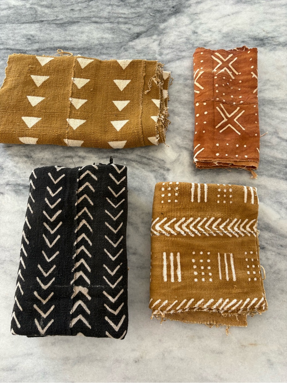 Authentic Mudcloth Remnant Bundle for crafting in black, rust & mustard/ochre - Picture 2 of 12